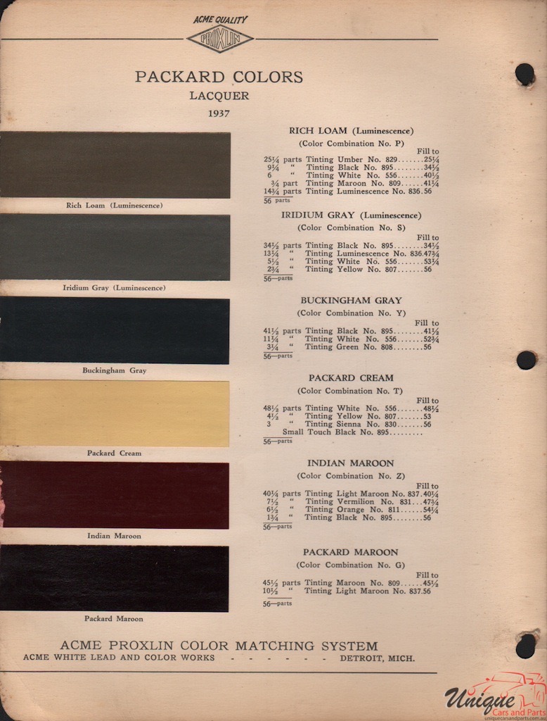 1937 Packard Paint Charts Acme 2